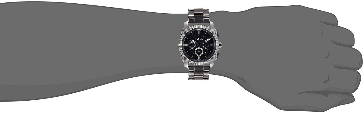 Fossil Machine Chronograph Black Dial Grey Steel Strap Watch for Men - FS4662