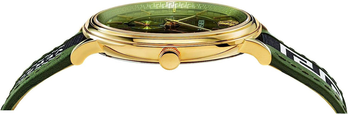 Versace V-Circle Quartz Green Dial Green Leather Strap Watch for Men - VEBQ01519