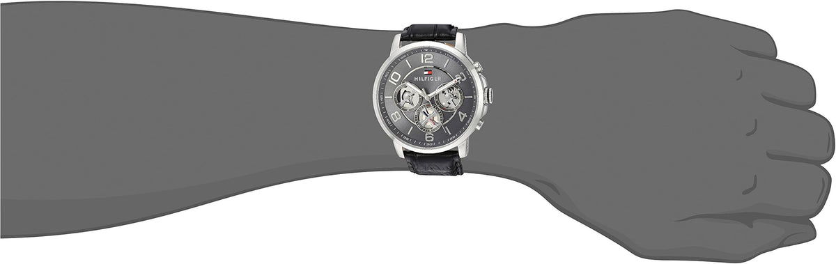 Tommy Hilfiger Keagan Quartz Grey Dial Black Leather Strap Watch for Men - 1791289