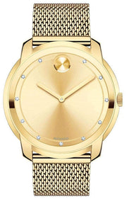 Movado Bold Diamonds Gold Dial Gold Mesh Bracelet Watch For Men - 3600460