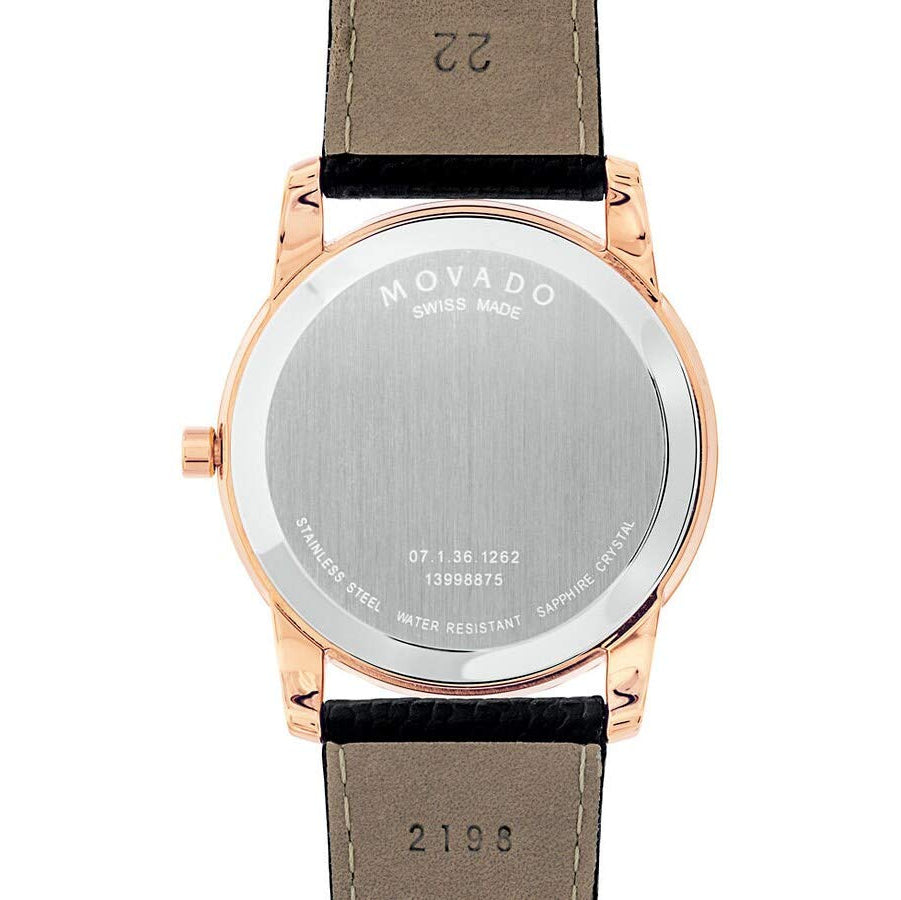 Movado Museum Classic Black Dial Black Leather Strap Watch For Men - 607060