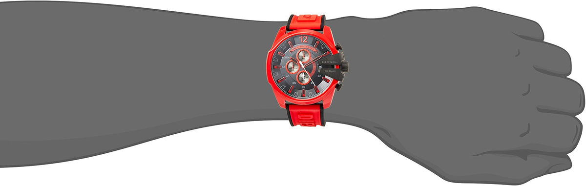 Diesel Mega Chief Chronograph Black Dial Red Rubber Strap Watch For Men - DZ4526