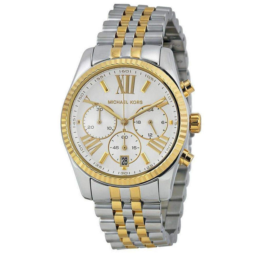Michael Kors Lexington Chronograph Silver Dial Two Tone Steel Strap Watch for Women - MK5955