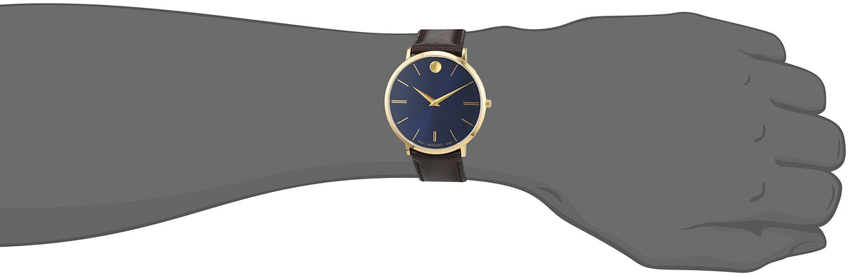 Movado Ultra Slim Blue Dial Brown Leather Strap Watch For Men - 0607088