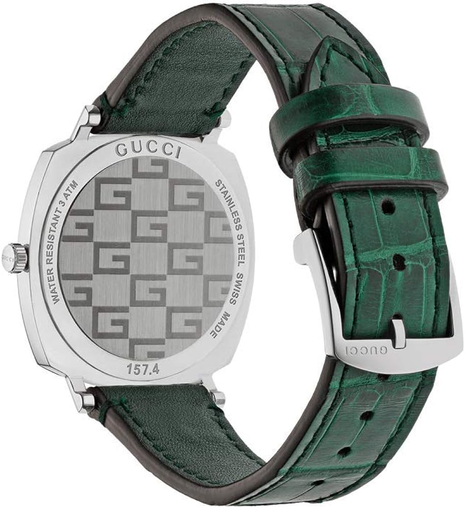 Gucci Grip Quartz Silver Dial Green Leather Strap Watch For Women - YA157404