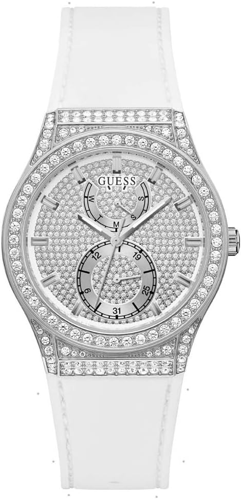 Guess Princess Crystals Silver Dial White Silicone Strap Watch For Women - GW0439L1