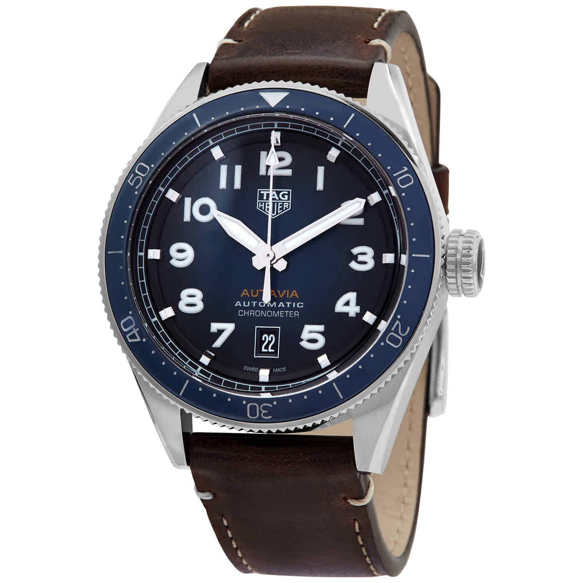 Tag Heuer Autavia Calibre 5 Automatic Blue Dial Brown Leather Strap Watch for Men - WBE5116.FC8266