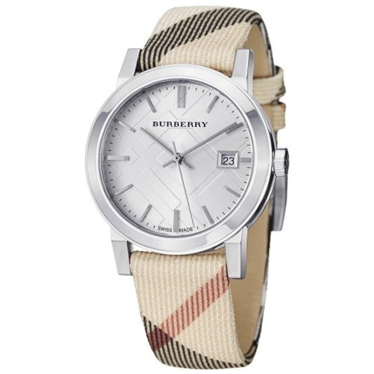 Burberry The City Nova Silver Dial White Leather Strap Watch for Women - BU9022