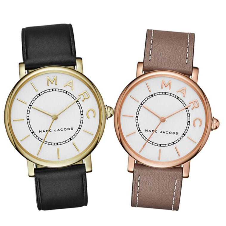 Marc Jacobs Roxy White Dial Cement Brown Leather Strap Watch for Women - MJ1533