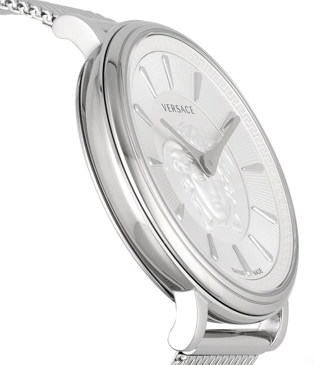 Versace V-Circle Silver Dial Silver Mesh Bracelet Watch for Men - VBQ060017