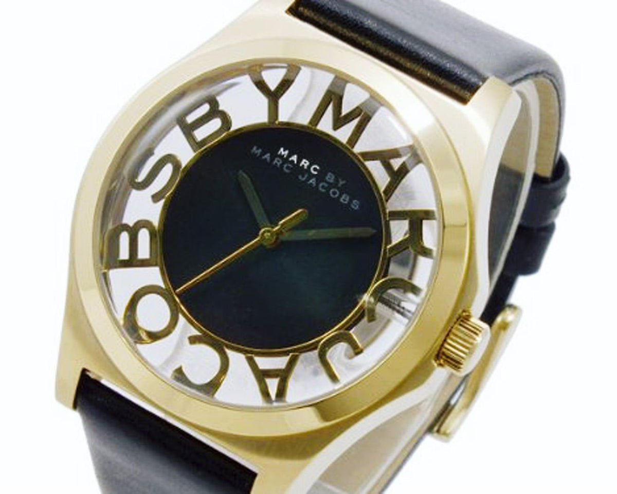 Marc Jacobs Henry Skeleton Black Dial Black Leather Strap Watch for Women - MBM1246