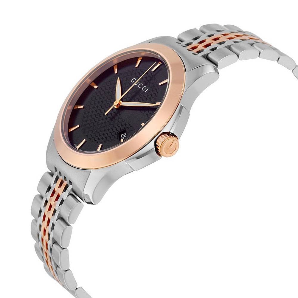 Gucci G Timeless Black Dial Two Tone Steel Strap Watch For Women - YA126512