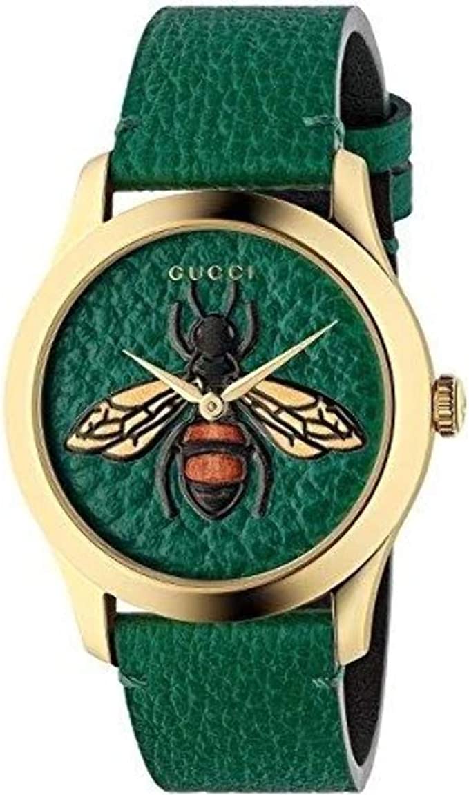 Gucci G Timeless Bee Green Dial Green Leather Strap Watch For Women - YA1264065