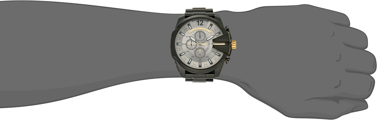 Diesel Mega Chief Chronograph Grey Dial Black Steel Strap Watch For Men - DZ4479