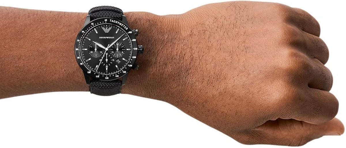 Emporio Armani Mario Chronograph Black Dial Black Nylon Strap Watch For Men - AR11453