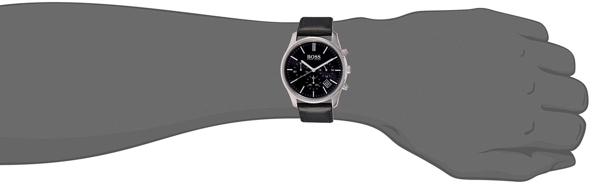 Hugo Boss Time One Chronograph Black Dial Black Leather Strap Watch for Men - 1513430