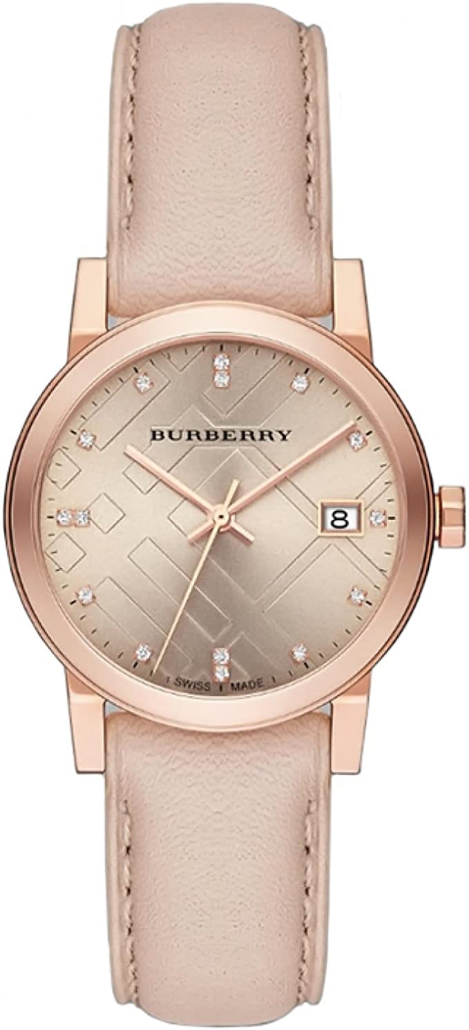 Burberry The City Diamonds Gold Dial Beige Leather Strap Watch for Women - BU9131