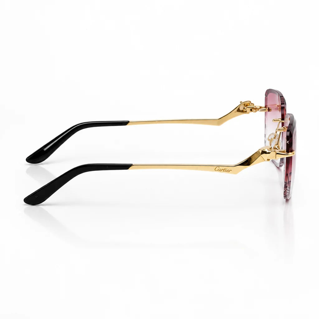 Cartier Panthère de Unisex Rimless Rectangular Red Gradient Split Diamond Cut Sunglasses