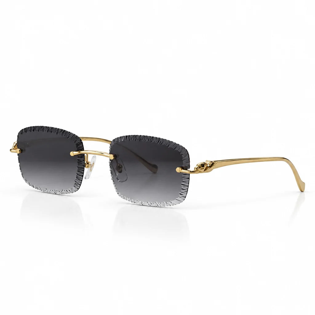Cartier Panthère de Unisex Rimless Black Gradient Lens Split Diamond Cut Sunglasses