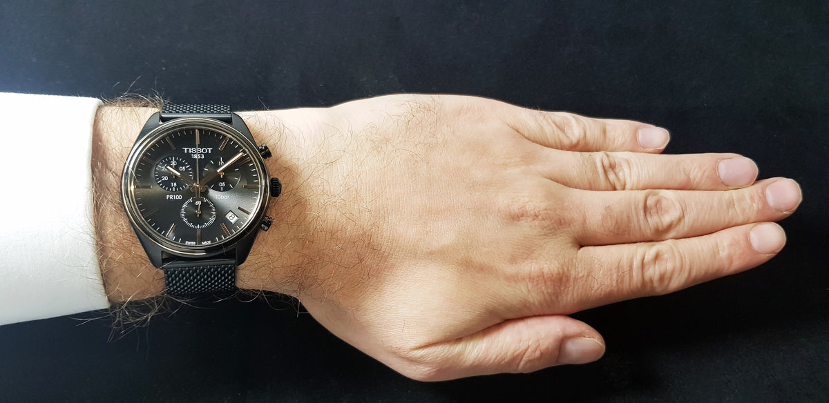 Tissot T Classic PR 100 Chronograph Anthracite Black Dial Black Mesh Bracelet Watch For Men - T101.417.23.061.00