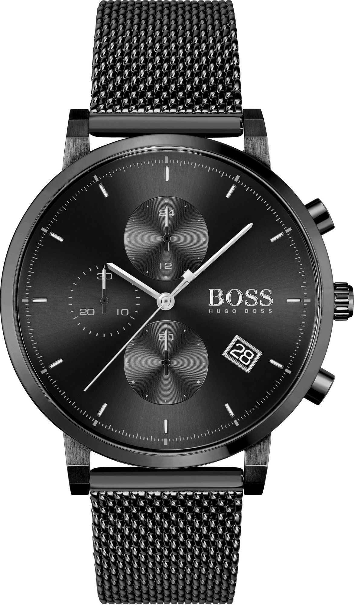 Hugo Boss Integrity Chronograph Black Dial Black Mesh Bracelet Watch for Men - 1513813
