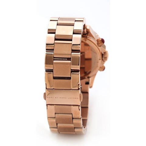 Marc Jacobs Rock Chronograph Mother of Pearl Red Dial Rose Gold Steel Strap Unisex Watch - MBM3251