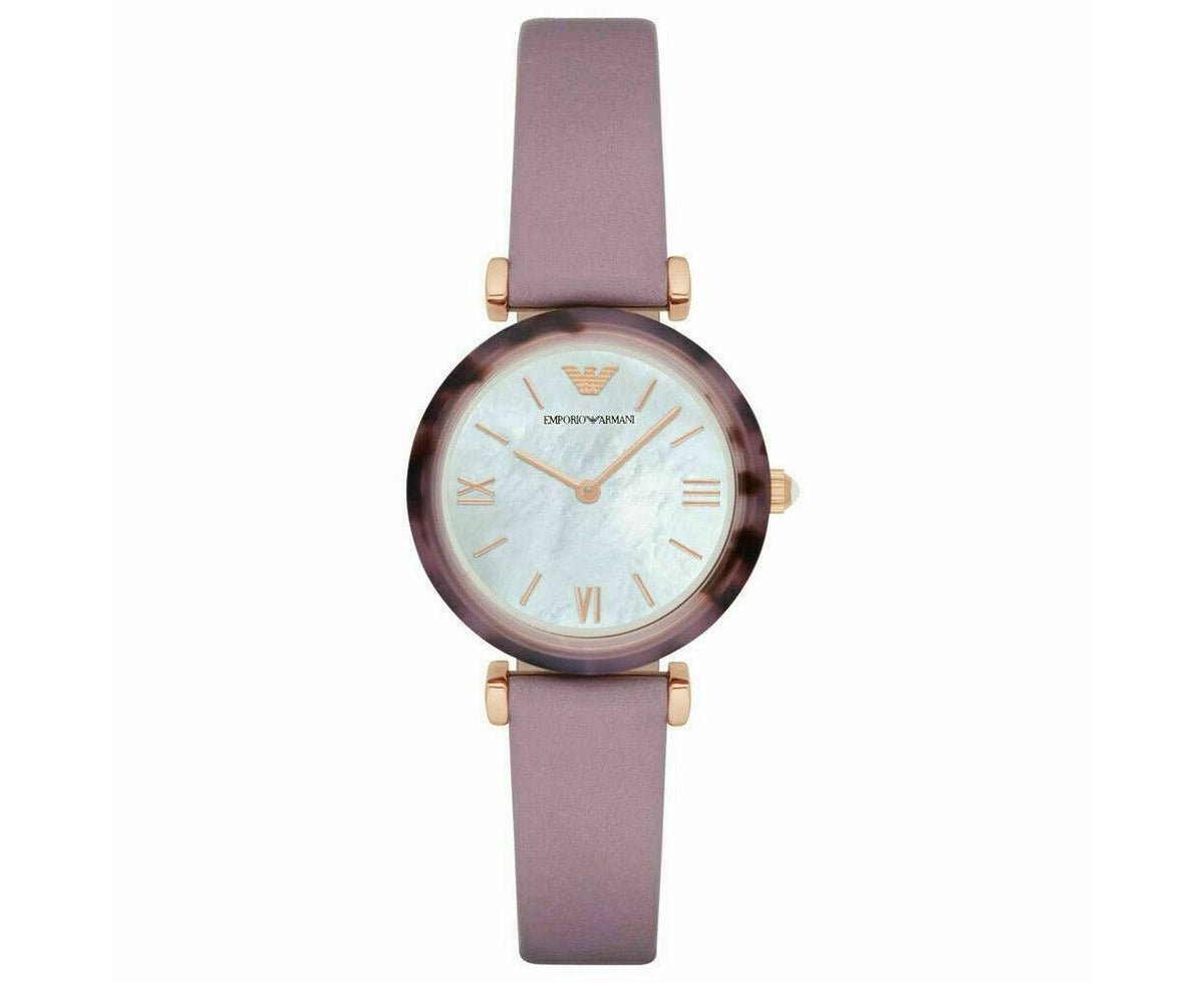 Emporio Armani Gianni Mother of Pearl Dial Purple Leather Strap Watch For Women - AR11003