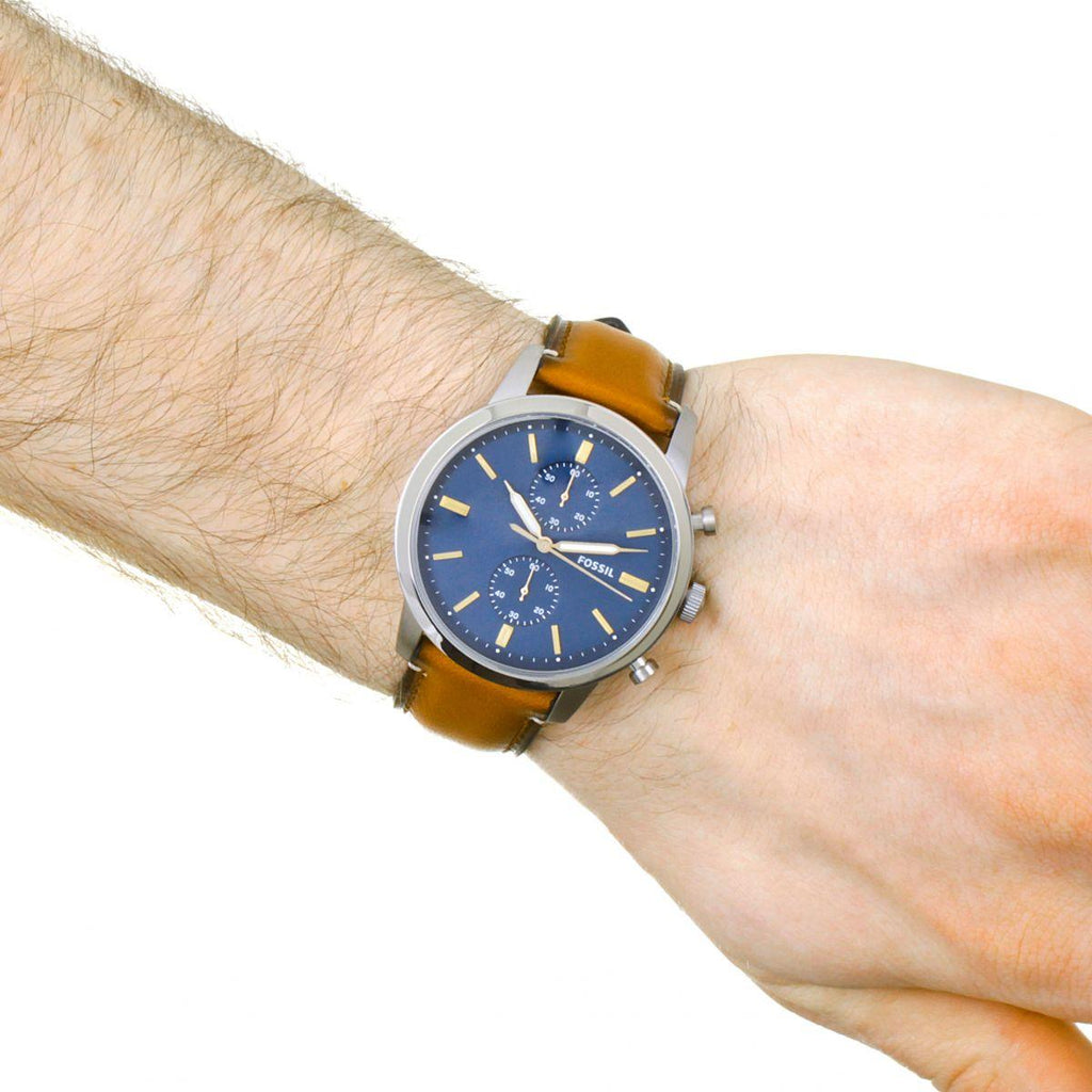 Fossil Townsman Chronograph Blue Dial Brown Leather Strap Watch for Men - FS5279