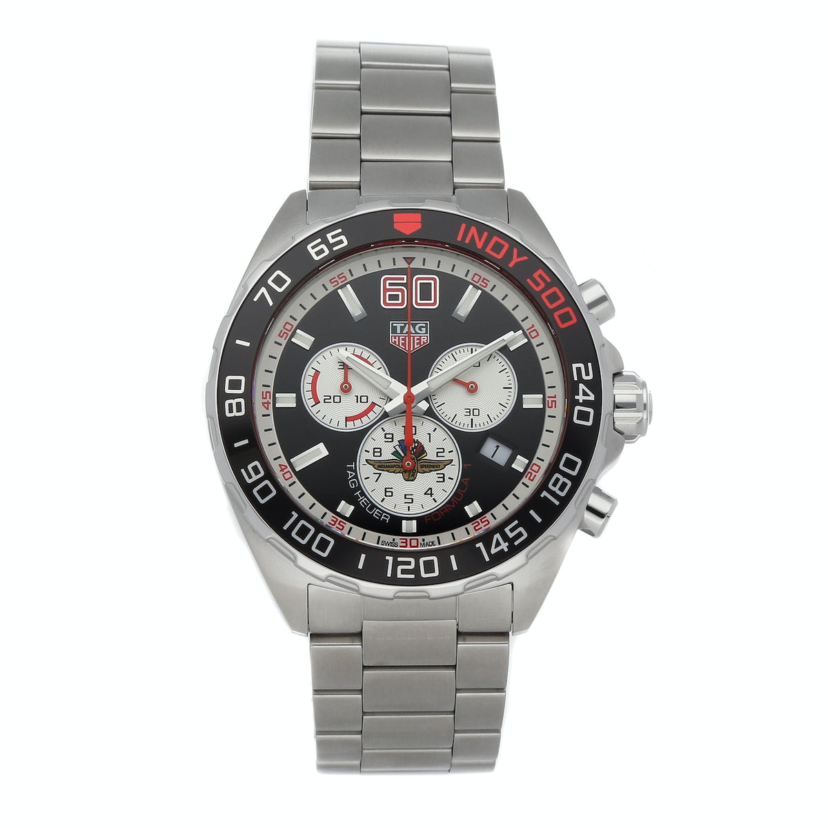 Tag Heuer Formula 1 Indy 500 Special Edition Black Dial Silver Steel Strap Watch for Men - CAZ101V.BA0842