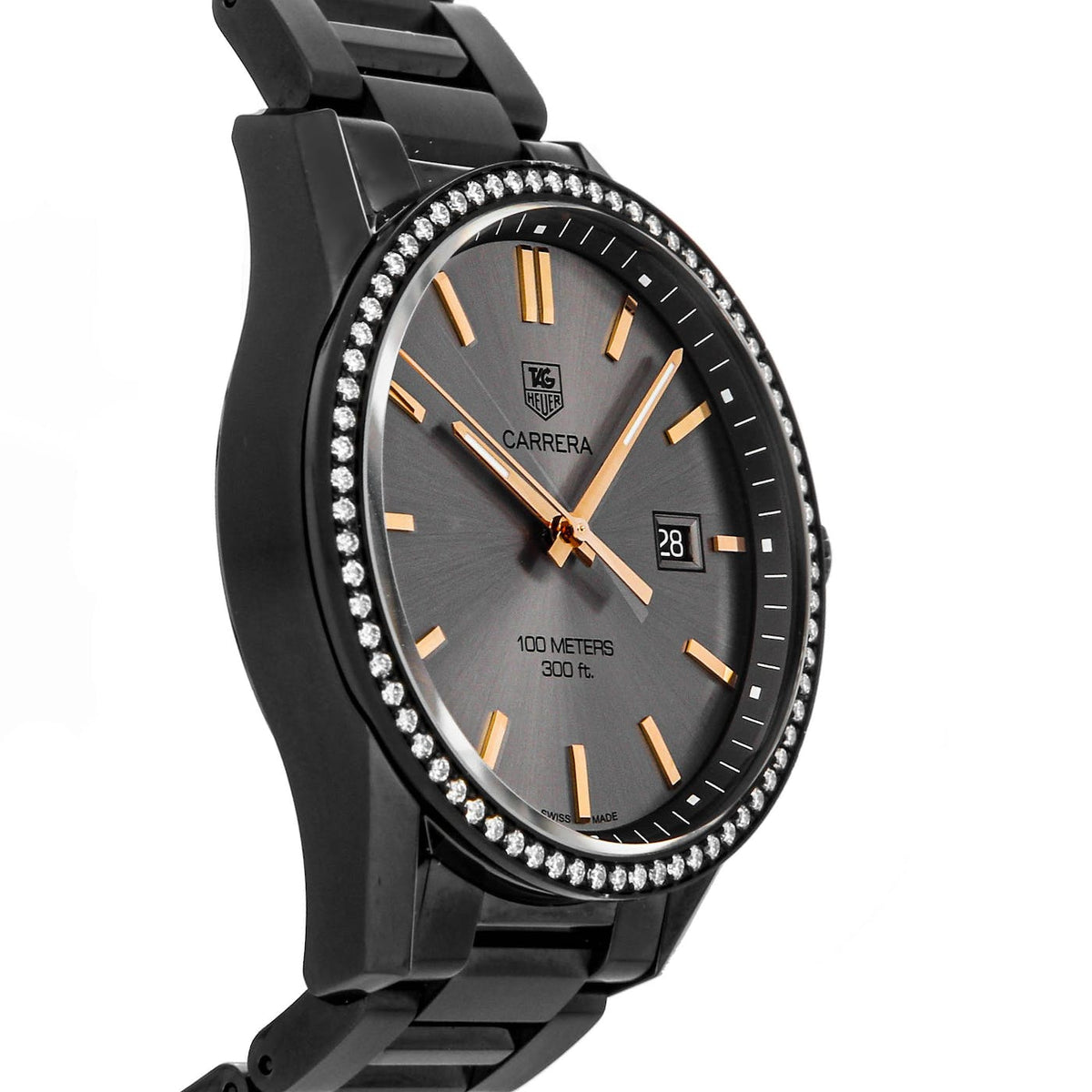 Tag Heuer Carrera Quartz Diamonds Black Dial Black Steel Strap Watch for Women - WAR1115.BA0602