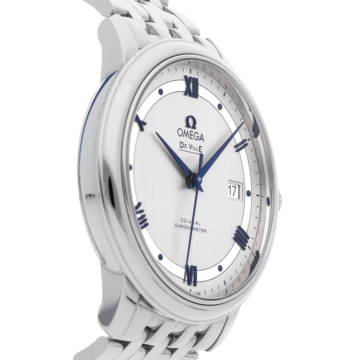 Omega De Ville Prestige Co-Axial Rhodium Silver Dial Silver Steel Strap Watch for Men - 424.10.40.20.02.001