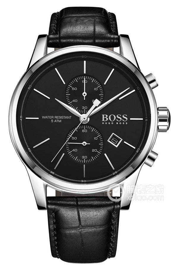 Hugo Boss Jet Chronograph Black Dial Black Leather Strap Watch for Men - 1513279