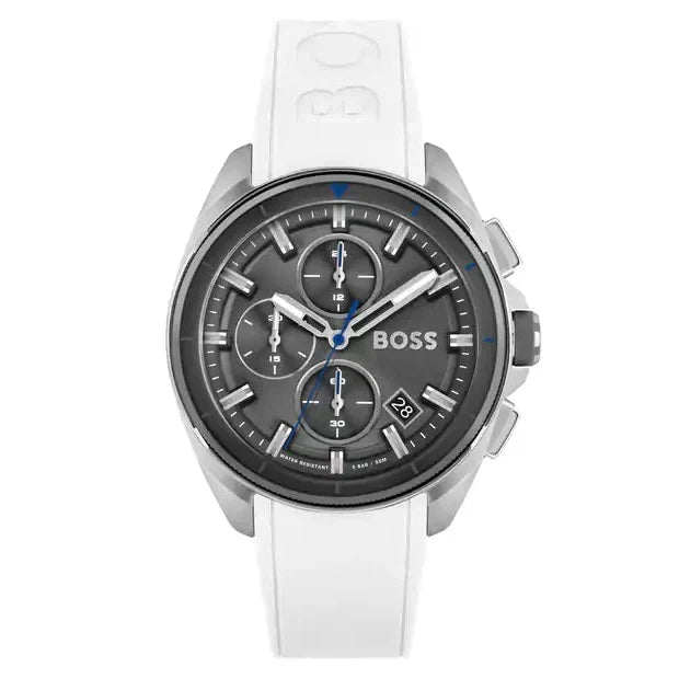 Hugo Boss Volane Chronograph Grey Dial White SIlicone Strap Watch for Men - 1513948