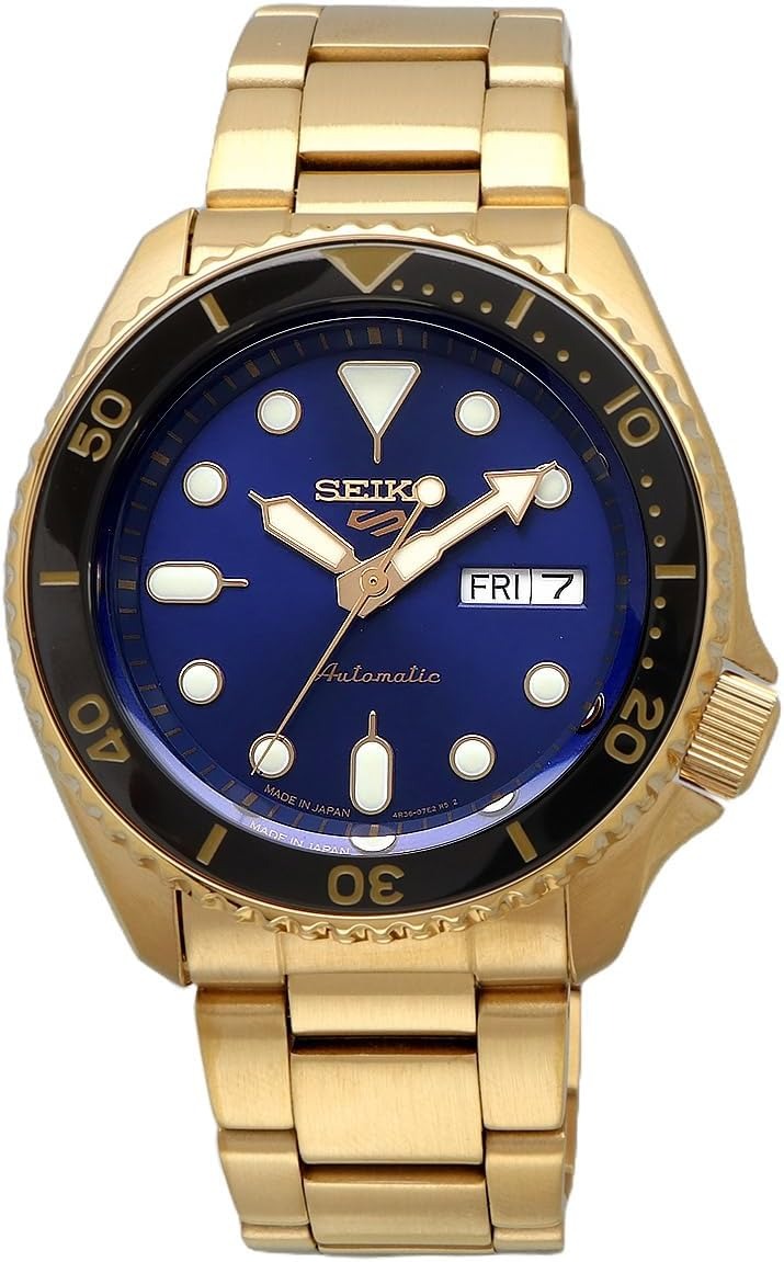 Seiko 5 Sports US Special Edition Automatic Blue Dial Gold Steel Strap Watch For Men - SRPK20