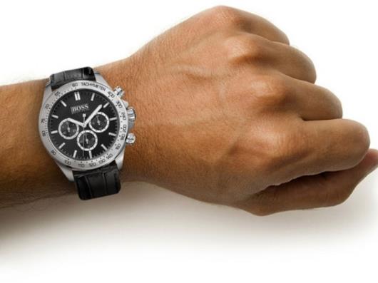 Hugo Boss Ikon Black Dial Black Leather Strap Watch for Men - 1513178