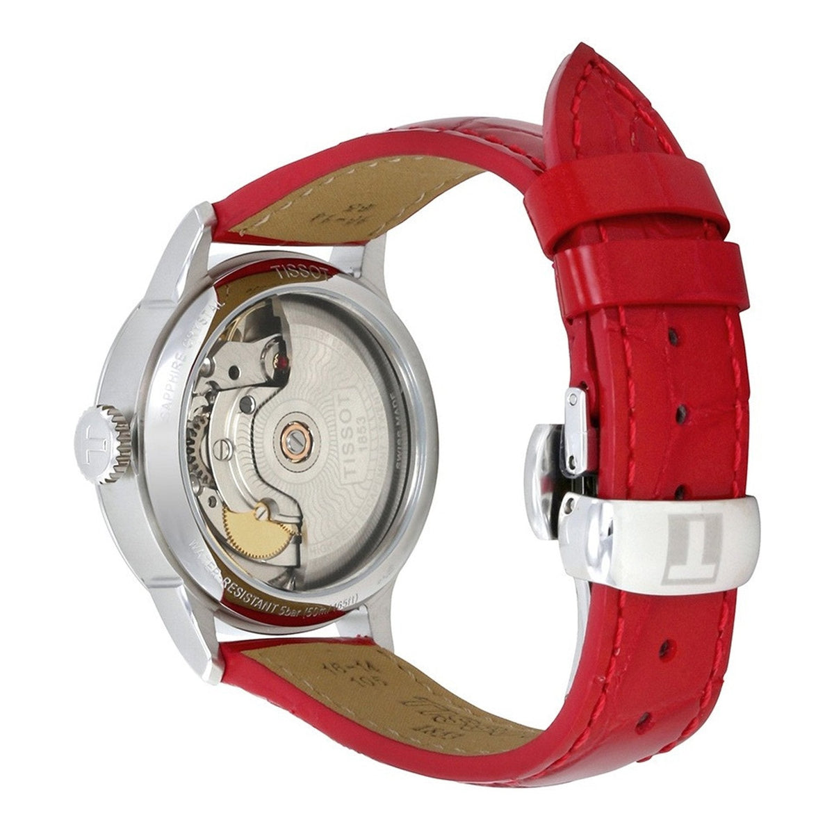 Tissot Chemin Des Tourelles Powermatic 80 Mother of Pearl White Dial Red Leather Strap Watch For Women - T099.207.16.118.00