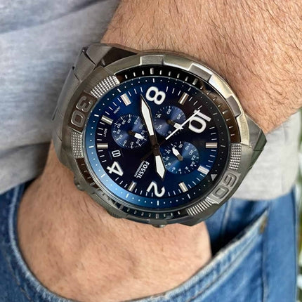Fossil Bronson Chronograph Blue Dial Grey Steel Strap Watch for Men - FS5711