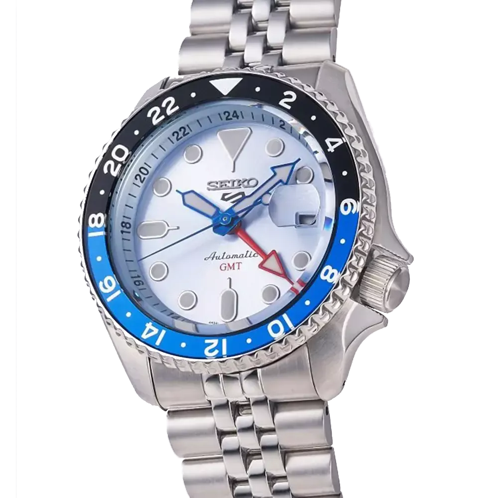 Seiko 5 Sports Automatic GMT SKX Sports Style Asia Exclusive Limited Edition Ice Blue Dial Silver Steel Strap Watch For Men - SSK029K1