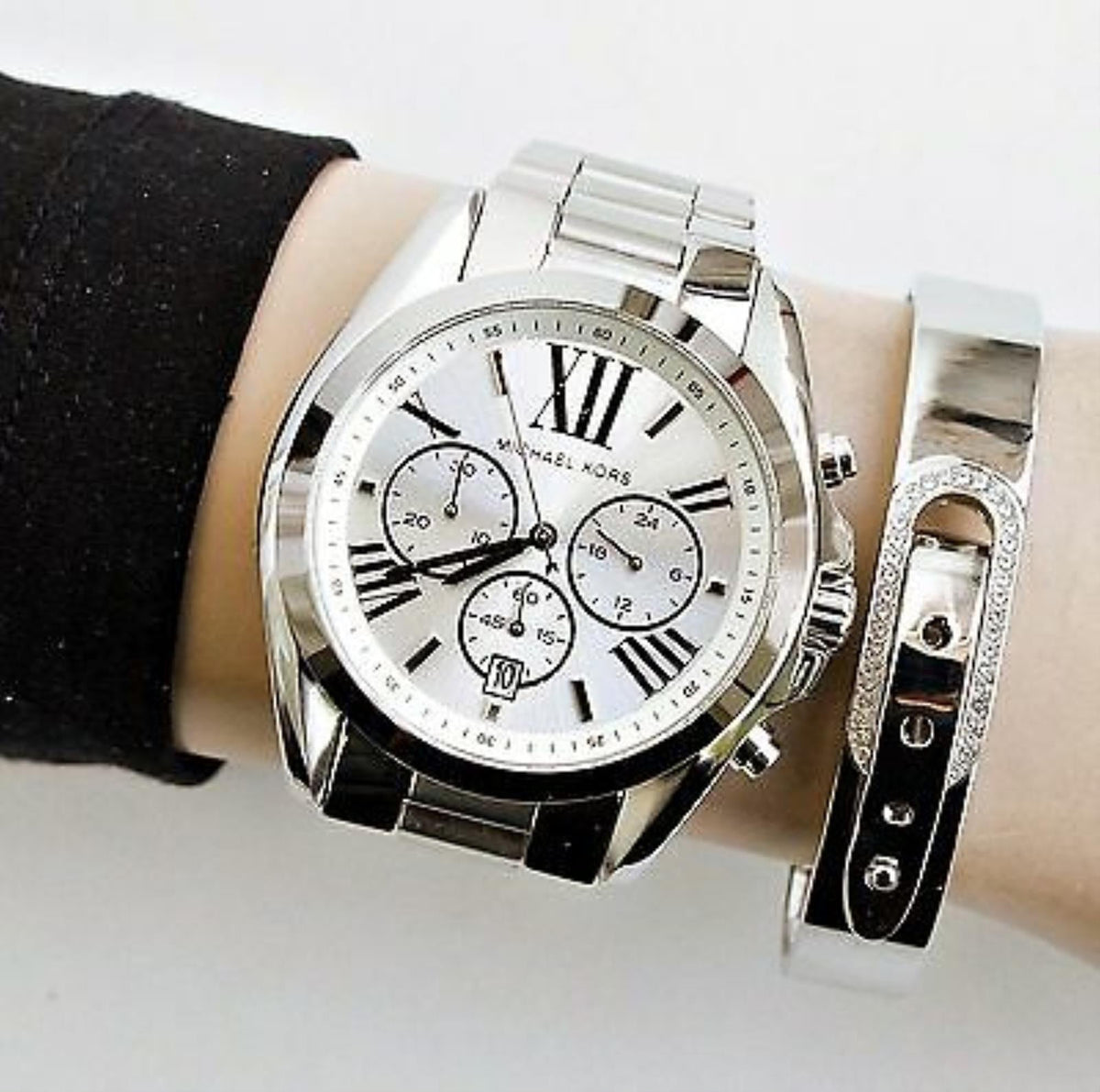 Michael Kors Bradshaw Chronograph Silver Dial Silver Steel Strap Watch for Men - MK5535