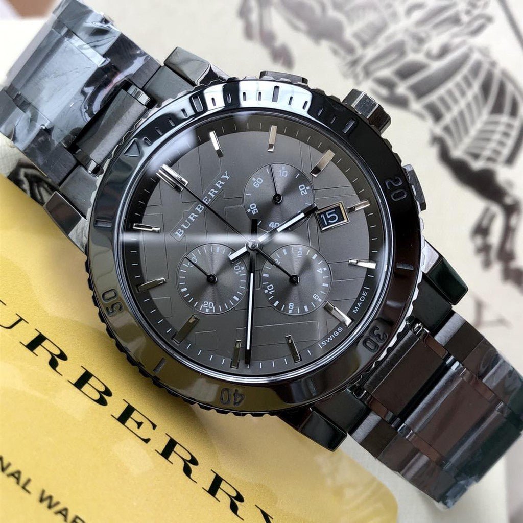Burberry The City Grey Dial Gunmetal Grey Steel Strap Watch for Men - BU9381