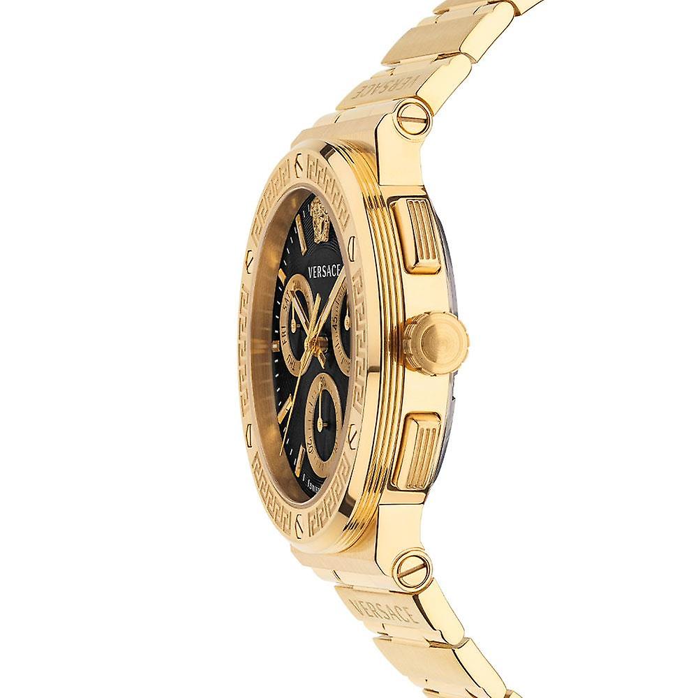Versace Greca Chronograph Black Dial Gold Steel Strap Watch For Men - VEZ900421