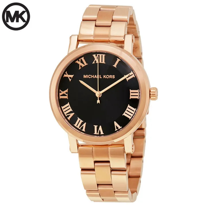 Michael Kors Noire Black Dial Rose Gold Steel Strap Watch for Women - MK3585
