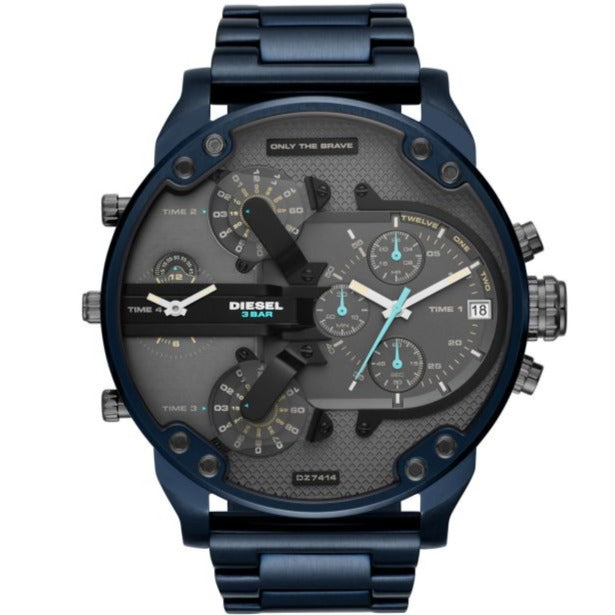 Diesel Daddy 2.0 Chronograph Grey Dial Blue Steel Strap Watch For Men - DZ7414