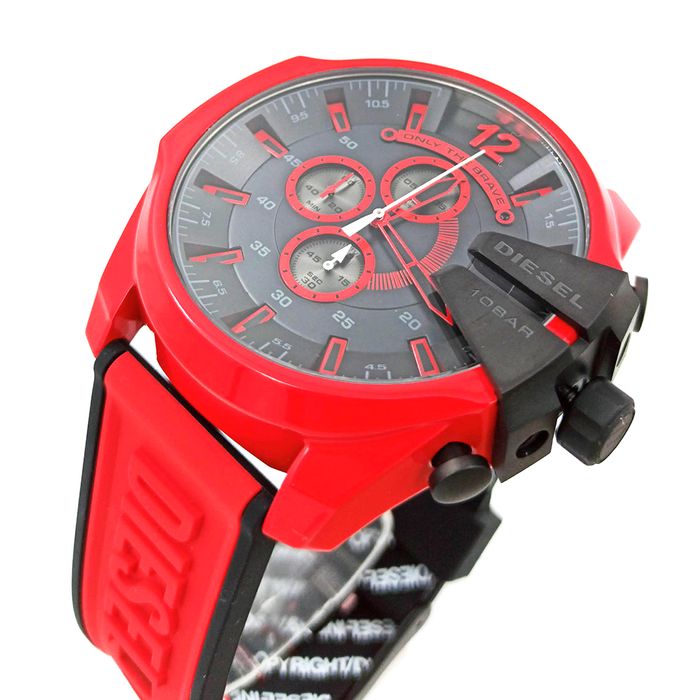 Diesel Mega Chief Chronograph Black Dial Red Rubber Strap Watch For Men - DZ4526