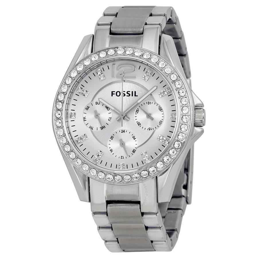 Fossil Riley Multifunction Silver Dial Silver Steel Strap Watch for Women - ES3202