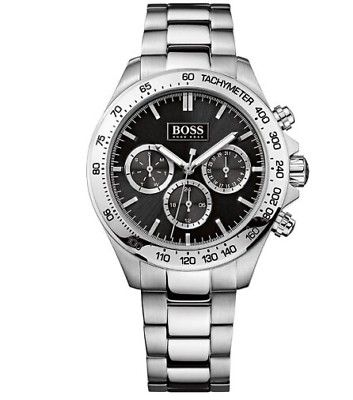 Hugo Boss Ikon Chronograph Black Dial Silver Steel Strap Watch for Men - 1512965