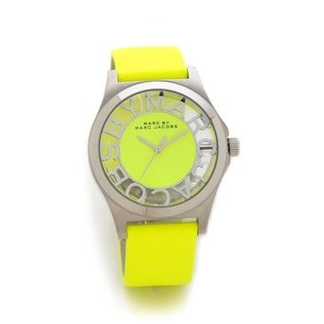 Marc Jacobs Henry Skeleton Neon Yellow Dial Yellow Leather Strap Watch for Women - MBM1242