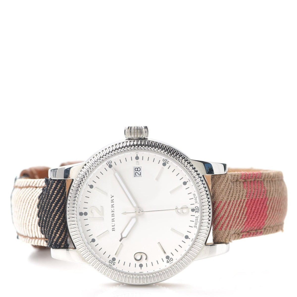 Burberry Utilitarian White Dial Multicolor Leather Strap Watch for Women - BU7824