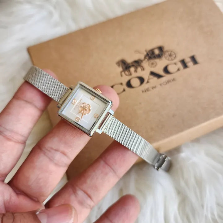 Coach Cass White Dial Silver Mesh Bracelet Watch for Women - 14503697