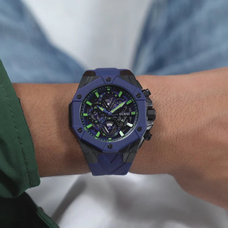 Guess Formula Multifunction Blue Dial Blue Silicone Strap Watch For Men - GW0579G3